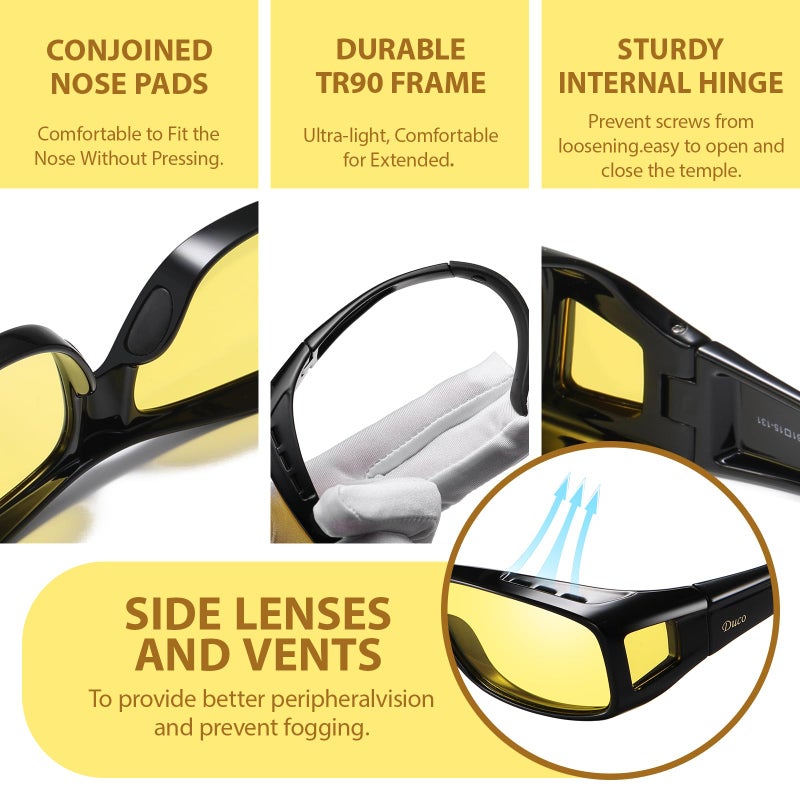 DUCO Night Driving Glasses Night Vision Glasses Fit Over Glasses for Men Women Polarized Anti-Glare Pro Yellow Lens 8953Y - Image 5